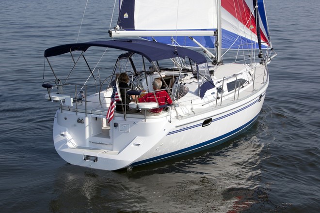 The Catalina 355, its low-profile cabin structure and long waterline showing off its excellent proportions.  © Catalina Yachts
